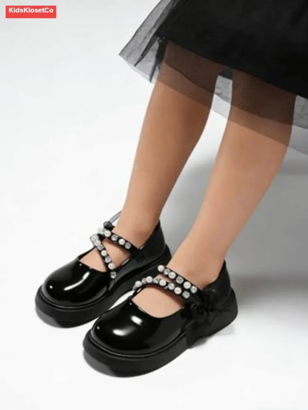 Girls Mary Jane Dress Shoes Patent Leather Flats Pearl Strap Ballet Flower Girl